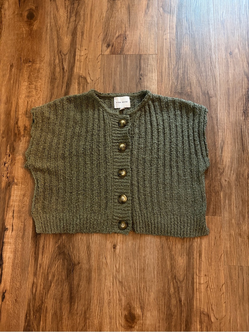 Women’s Pink Rose Olive Green Cropped Button Up Sweater- small